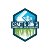 Logo for Craft & Son's Landscaping & Snow Removal LLC, featuring a snow plow, snowflake, and green grass.